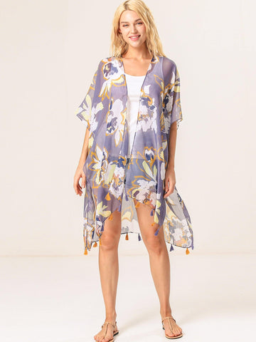 Dusty Blue Garden Print Kimono - Shopmossrose